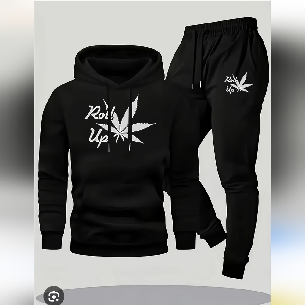 Black Graphic Hoodie And Sweat Pants Set